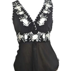 Pookie & Sebastian Gorgeous Embroidered Sleeveless Top, Adjustable Fit Back Tie